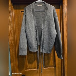 Olivaceous Gray Tie-Front Knit Cardigan